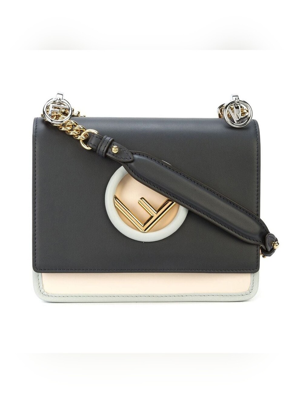 Fendi Black and Cream Leather Shoulder Bag